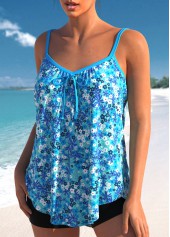 Bowknot Ditsy Floral Print Sky Blue Tankini Top-No Bottom | picture 3