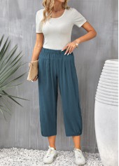 Peacock Blue Pocket Elastic Waist Pants | thumb picture 