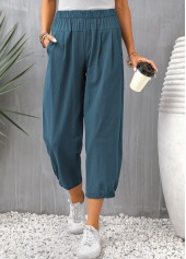 Peacock Blue Pocket Elastic Waist Pants | thumb picture 