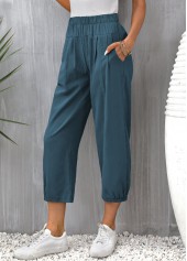 Peacock Blue Pocket Elastic Waist Pants | thumb picture 