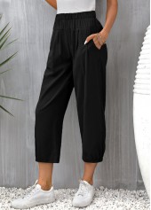 Black Pocket Elastic Waist High Waisted Pants | thumb picture 