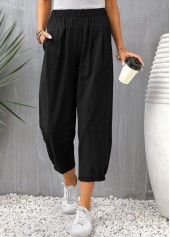 Black Pocket Elastic Waist High Waisted Pants | thumb picture 