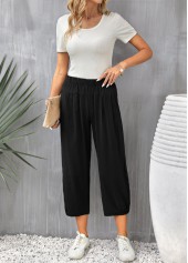 Black Pocket Elastic Waist High Waisted Pants | thumb picture 