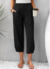 Black Pocket Elastic Waist High Waisted Pants