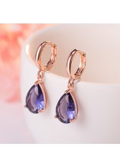 Purple Color Rhinestones Copper Detail Earrings