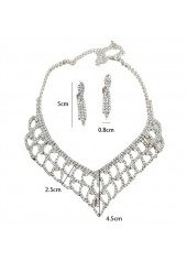 Silver Rhinestone Tassel Earrings and Necklace | thumb picture 