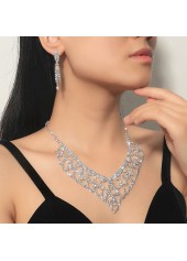 Silver Rhinestone Tassel Earrings and Necklace