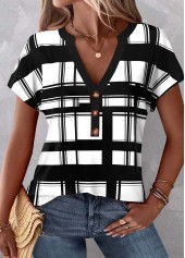 Black Button Plaid Short Sleeve T Shirt | thumb picture 