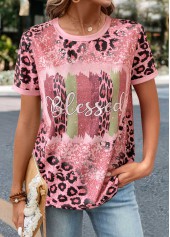 Pink Patchwork Leopard Short Sleeve T Shirt