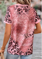 Pink Patchwork Leopard Short Sleeve T Shirt