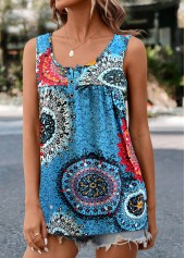 Blue Ruched Tribal Print Tank Top | thumb picture 