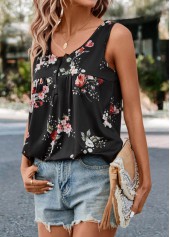 Black Ruched Floral Print Tank Top | thumb picture 