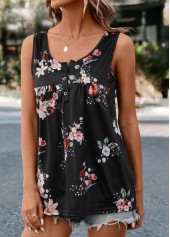 Black Ruched Floral Print Tank Top | thumb picture 