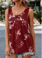 Red Ruched Floral Print Tank Top | thumb picture 
