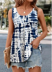 White Ruched Tie Dye Print Tank Top