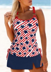 Circular Ring Mid Waisted Star Print Tankini Set