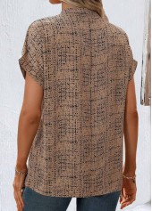 Light Coffee Split Geometric Print Short Sleeve Blouse | thumb picture 