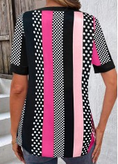Hot Pink Button Striped Short Sleeve Blouse | thumb picture 