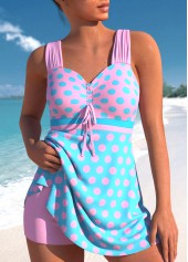 Criss Cross Mid Waisted Polka Dot Pink Swimdress Set