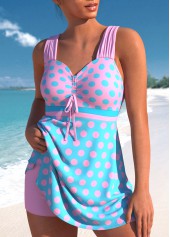 Criss Cross Mid Waisted Polka Dot Pink Swimdress Set | thumb picture 