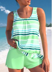 Bowknot Mid Waisted Multi Stripe Print Tankini Set