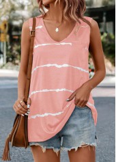 Pink Striped V Neck Tank Top