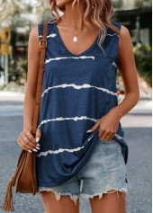 Navy Striped V Neck Tank Top
