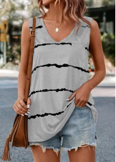 Grey Striped V Neck Tank Top
