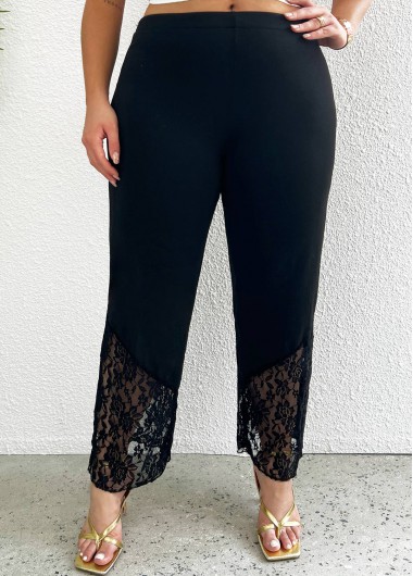 Modlily Black Lace Plus Size Elastic Waist Pants - 3XL