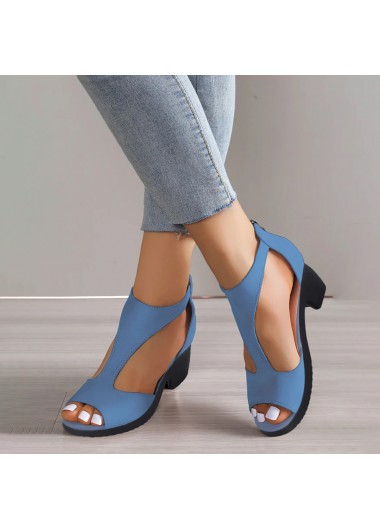 Modlily Dusty Blue Peep Toe Mid Heel Sandals - 40