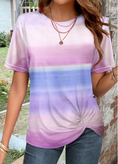Modlily Multi Color Twist Ombre Short Sleeve T Shirt - M