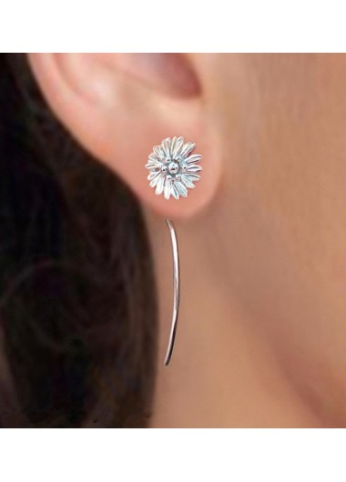 Modlily Silver Alloy Floral Shape Design Earrings - One Size