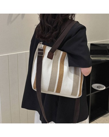 Modlily Cotton Blend Beige Clasp Shoulder Tote Bag - One Size