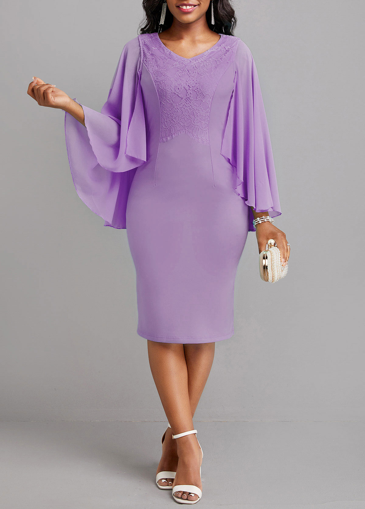 Neon Violet Patchwork Long Sleeve Bodycon Dress