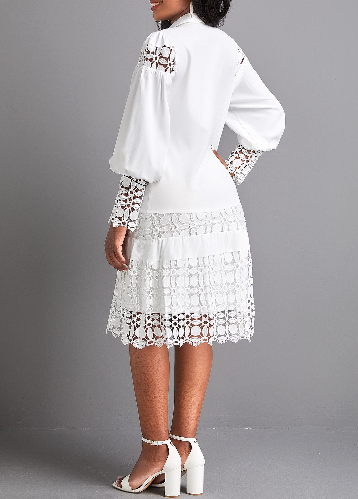 Patchwork White Lace Short Sleeve Dress