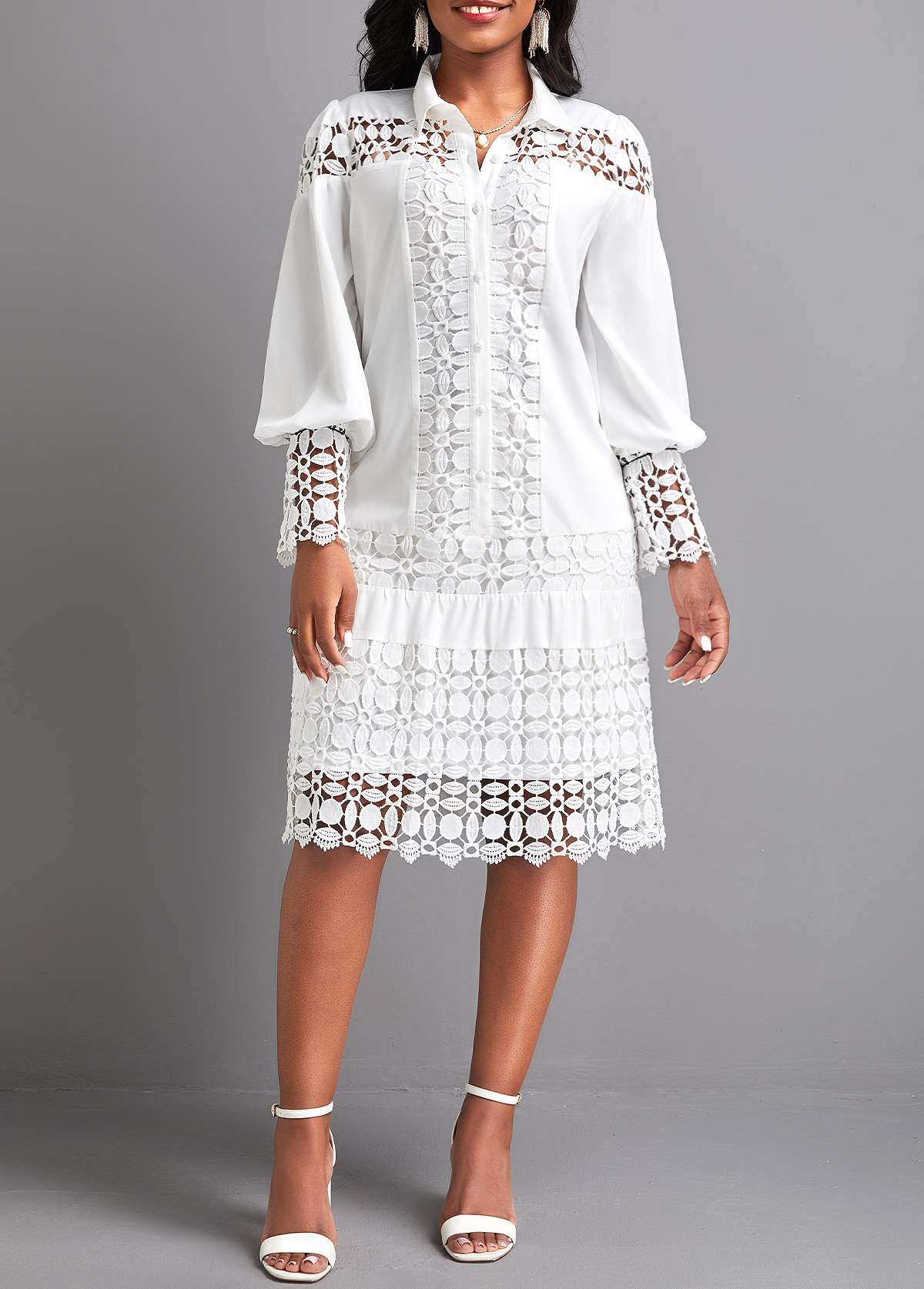 Patchwork White Lace Short Sleeve Dress