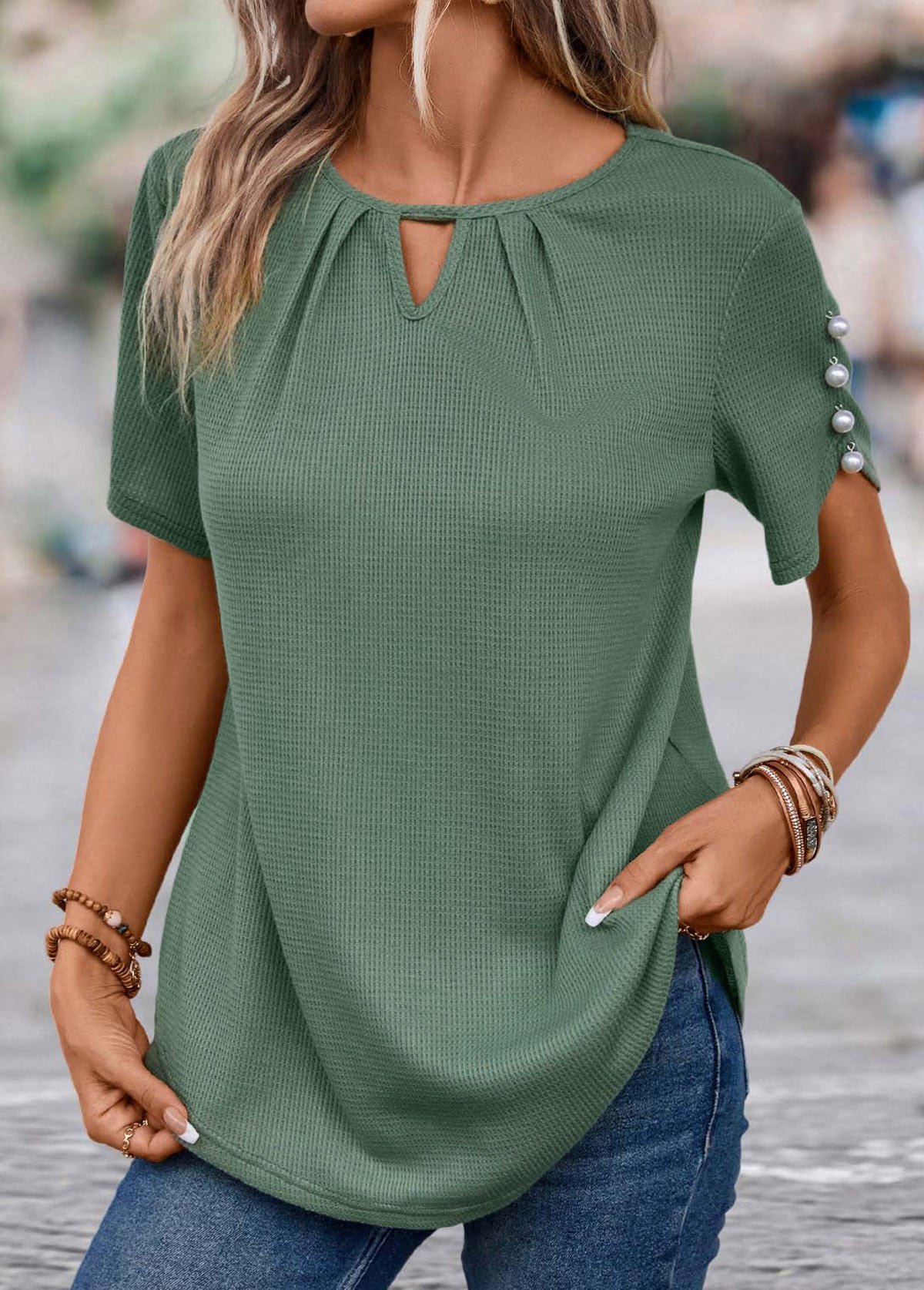 Sage Green Cut Out Short Sleeve T Shirt