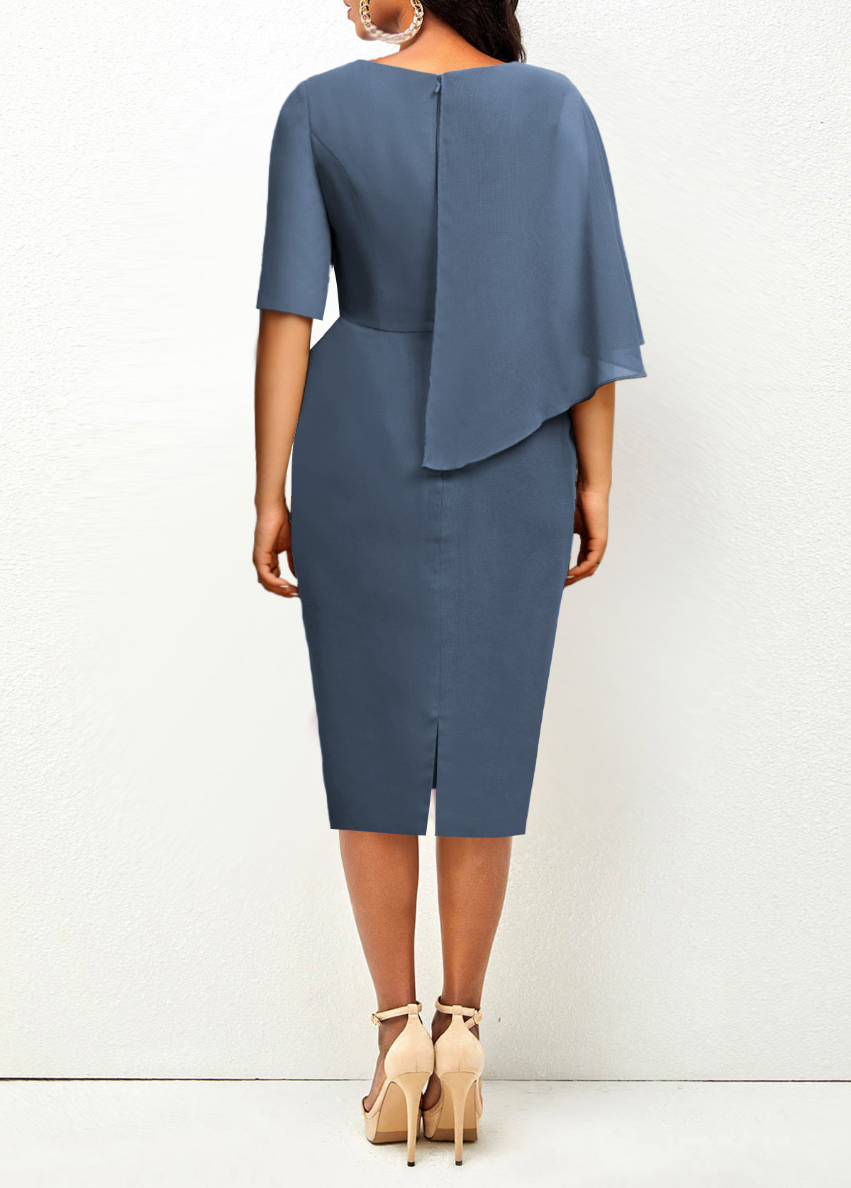 Dusty Blue Asymmetry Half Sleeve Bodycon Dress
