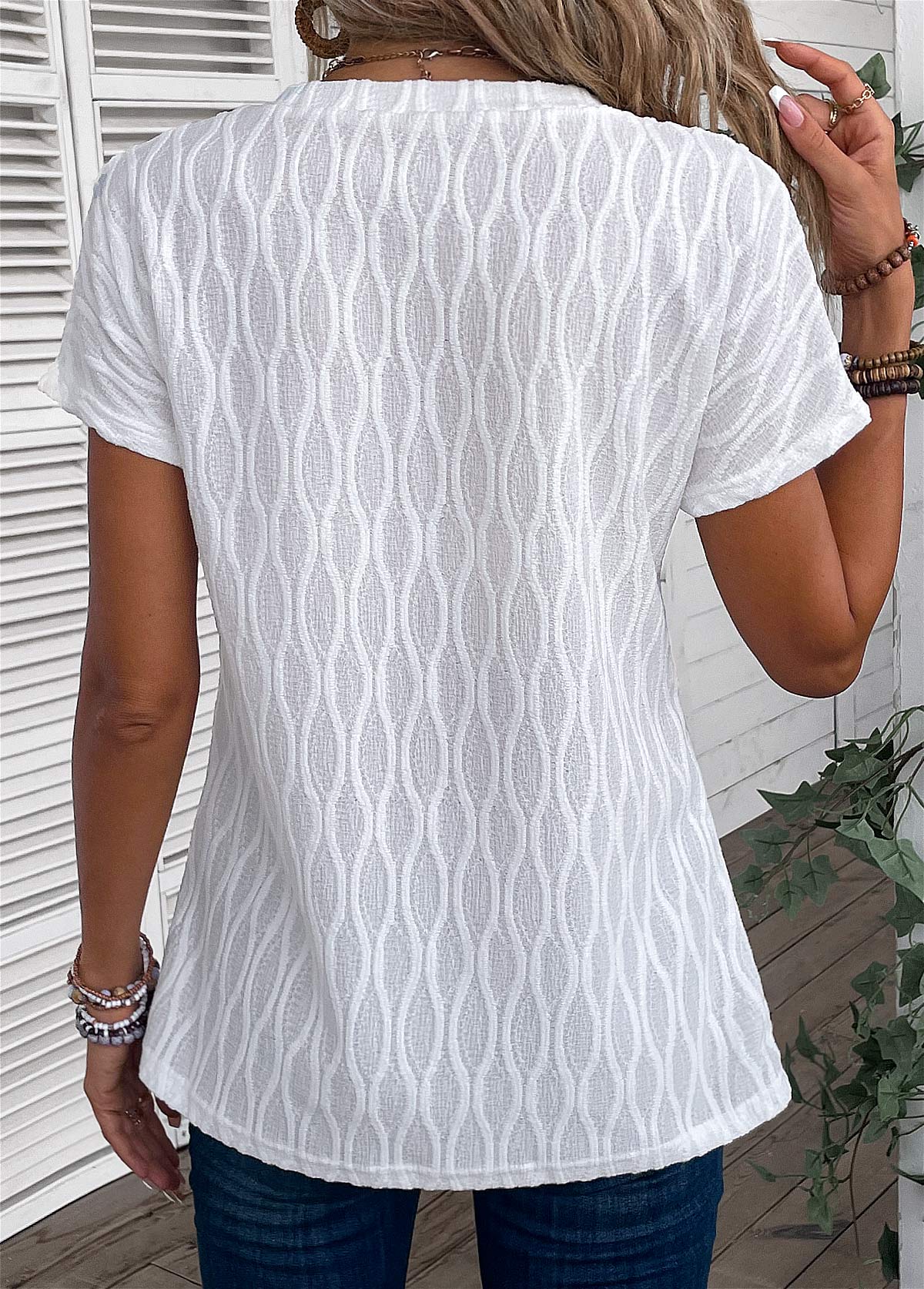White Twist Short Sleeve Round Neck T Shirt