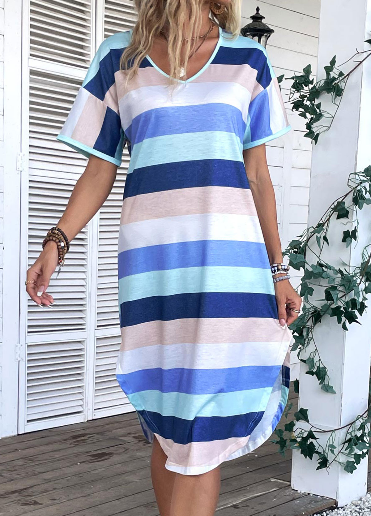 Multi Color Asymmetry Striped Shift Dress