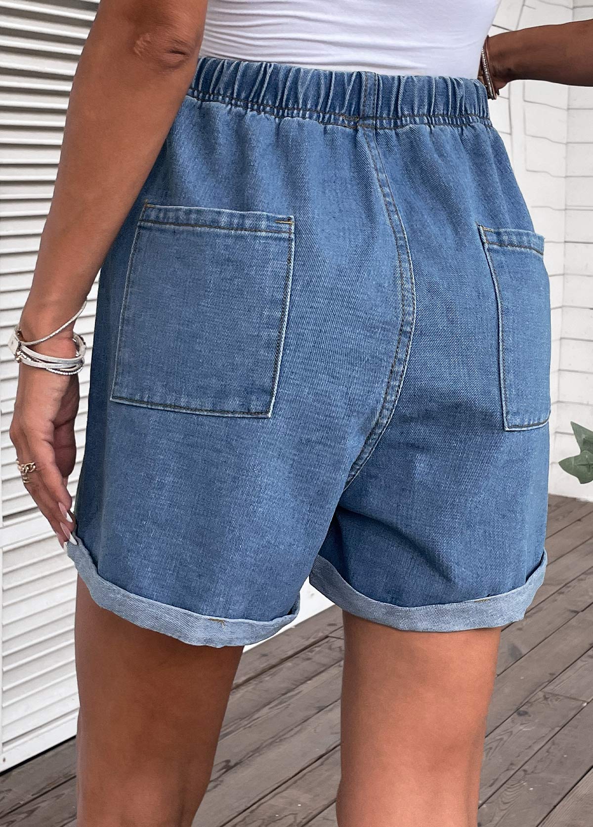 Pocket High Waisted Drawastring Denim Shorts