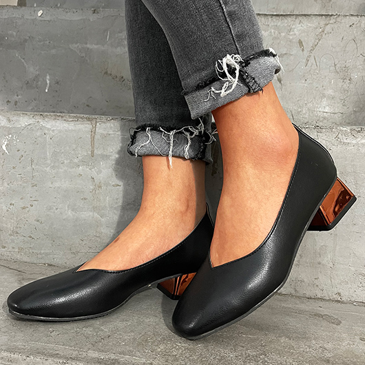 Black Closed Toe Design Mid Heel Sandals