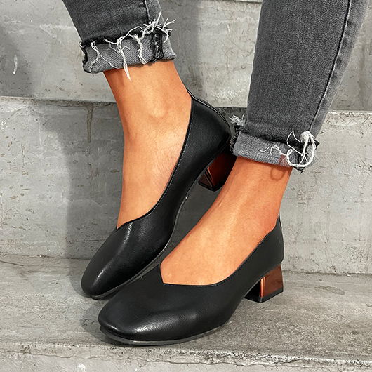 Black Closed Toe Design Mid Heel Sandals