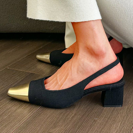 Black Patchwork Closed Toe Mid Heel Sandals