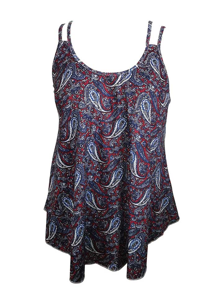 Wine Red Asymmetry Tribal Print Camisole Top