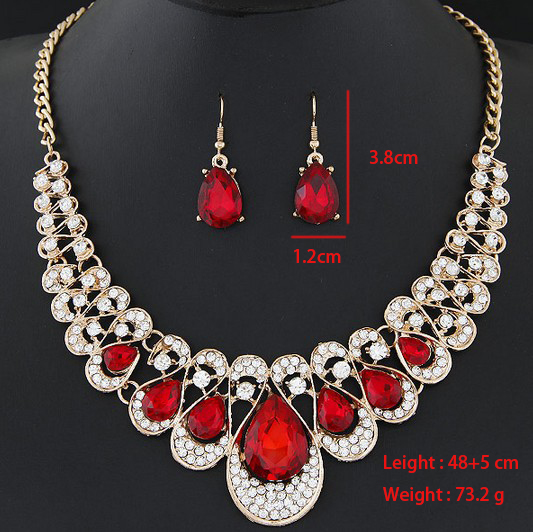 Alloy Detail Red Necklace and Earrings