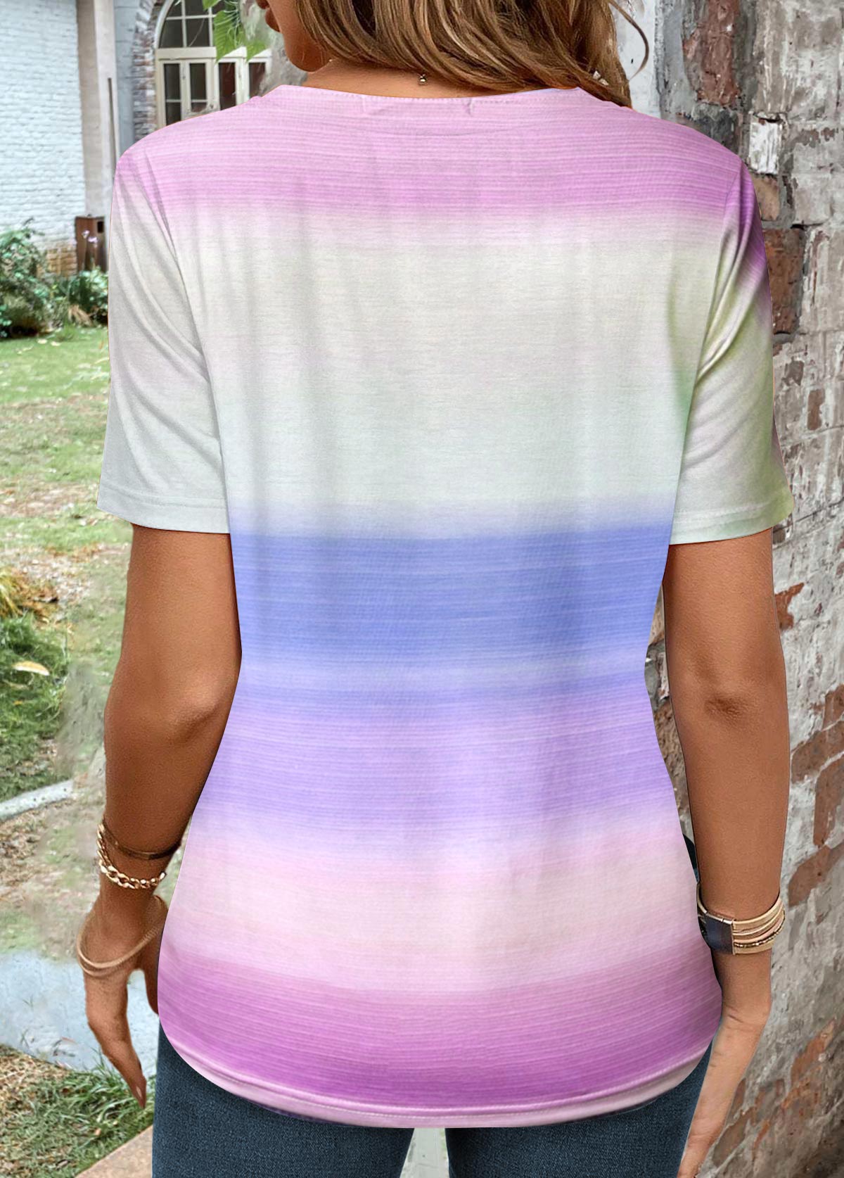 Multi Color Twist Ombre Short Sleeve T Shirt