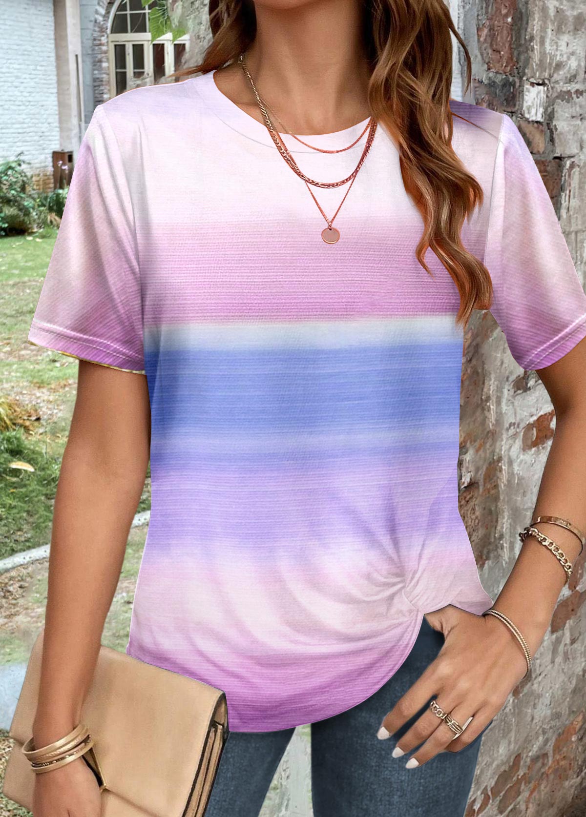 Multi Color Twist Ombre Short Sleeve T Shirt