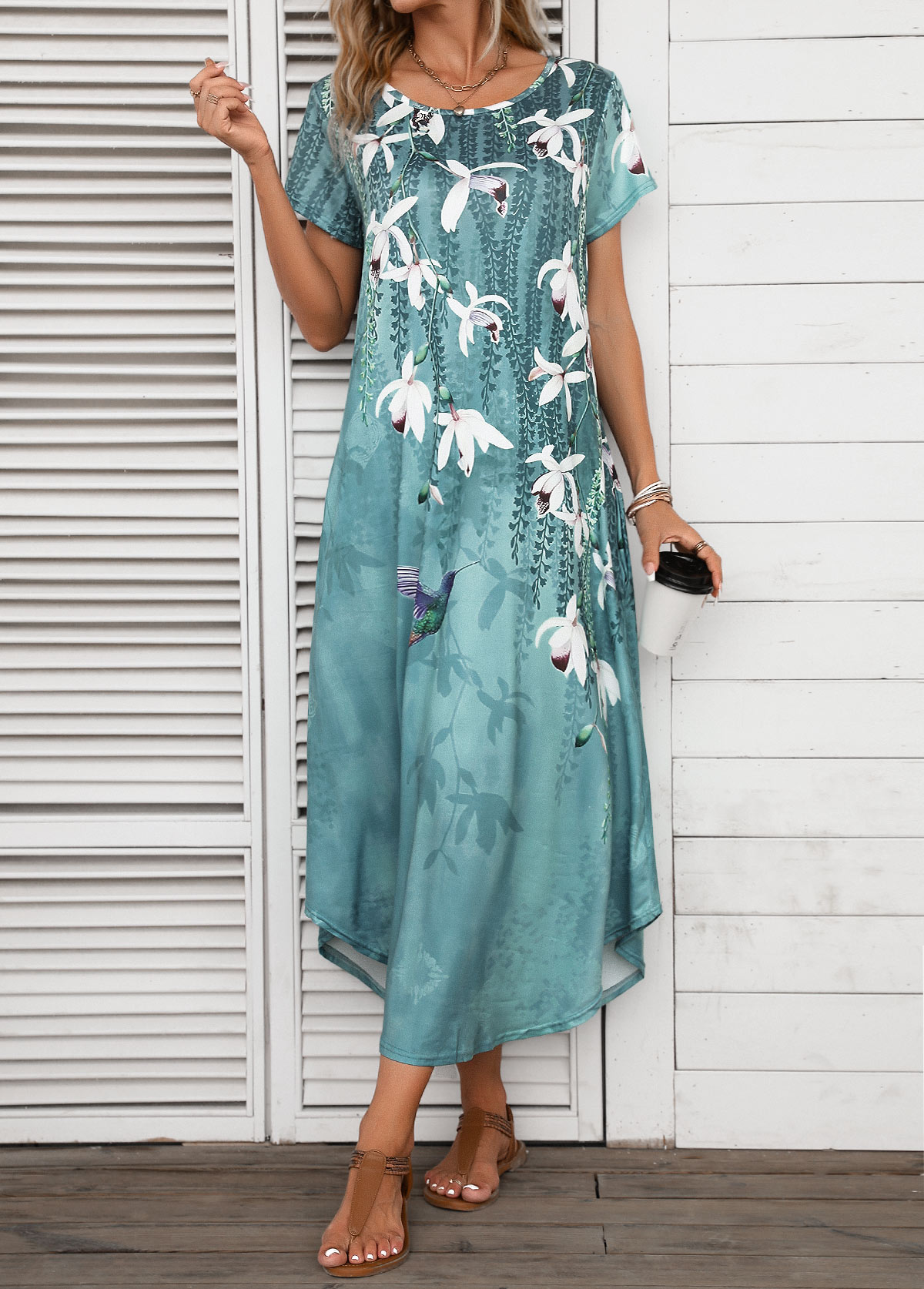 Turquoise Pocket Floral Print Shift Dress