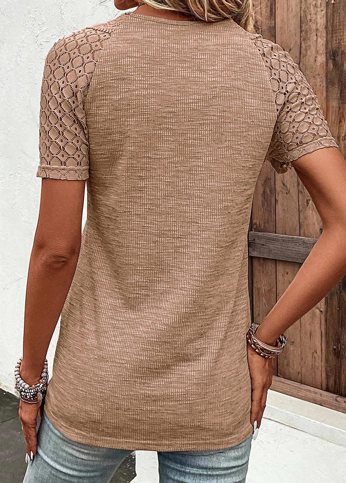 Dark Camel Lace Short Sleeve T Shirt | picture 